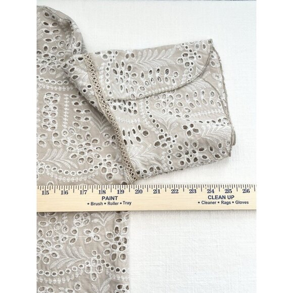 Tribal Jeans Women’s Embroidered Eyelet Blouse Size‎ M  Feminine Summer Oatmeal - Picture 7 of 8
